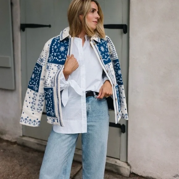 Caroline Constas Navy and Cream Patterned Jacket